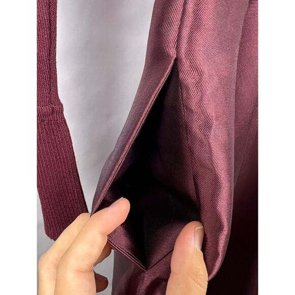 Ted Baker Zadi Dress Burgundy Fit & Flare Satin Skirt Frill Cuff Ruffle Neck - Picture 14 of 15